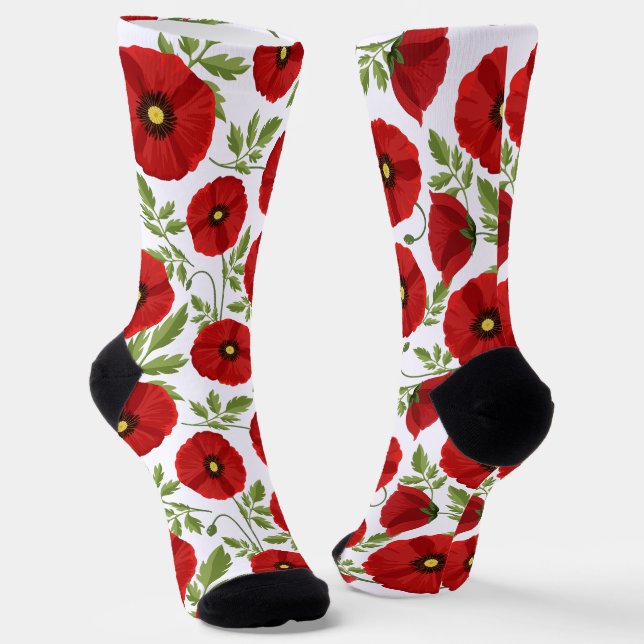 Poppy blooming joyful Summer Flowers Socks (Angled)