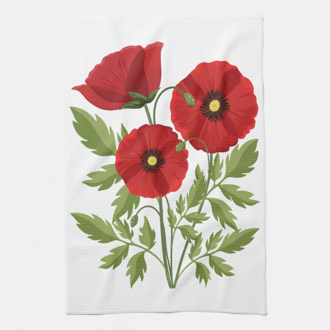 Poppy blooming joyful Summer Flowers Tea Towel (Vertical)