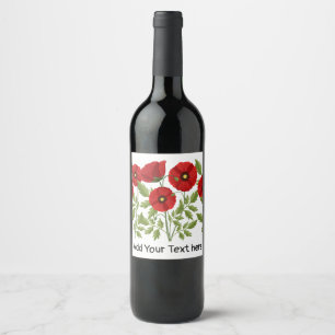 Poppy blooming joyful Summer Flowers Wine Label