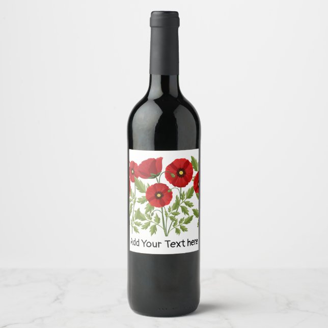 Poppy blooming joyful Summer Flowers Wine Label (Front)
