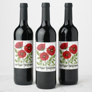 Poppy blooming joyful Summer Flowers Wine Label