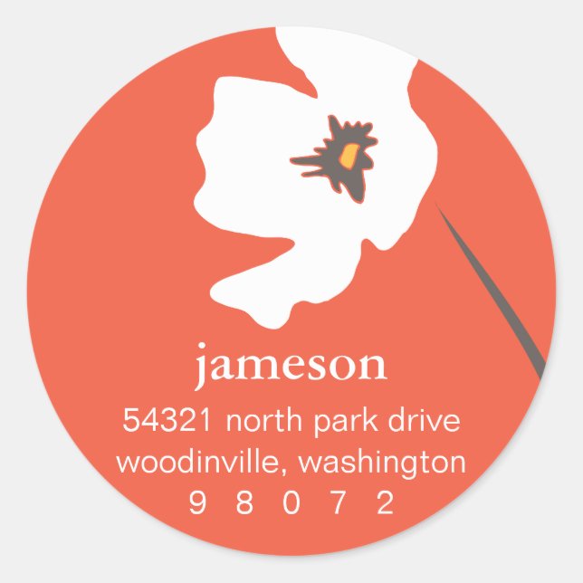 Poppy Blossom Round Address Label (Front)