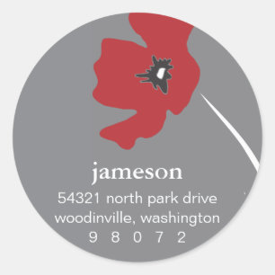 Poppy Blossom Round Address Label