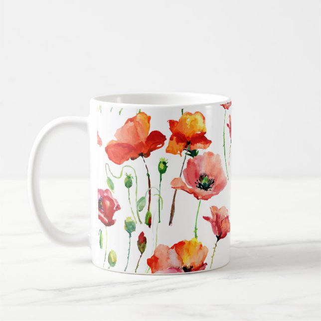 Poppy Blossom: Simple Seamless Background. Coffee Mug (Left)