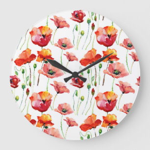 Poppy Blossom: Simple Seamless Background. Large Clock