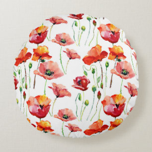 Poppy Blossom: Simple Seamless Background. Round Cushion