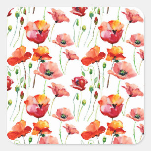 Poppy Blossom: Simple Seamless Background. Square Sticker