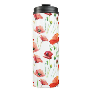 Poppy Blossom: Simple Seamless Background. Thermal Tumbler