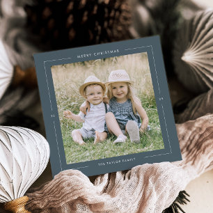 POPPY Blue Photo Unique Modern Merry Christmas Holiday Card