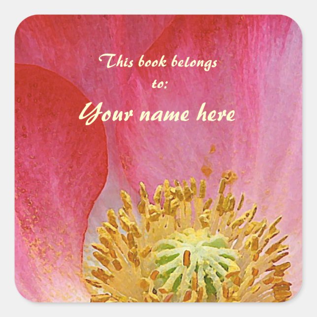 Poppy Bookplate Square Sticker (Front)