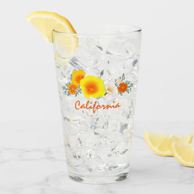 Poppy Bouquet with California Text Glass Cup (Front Ice)