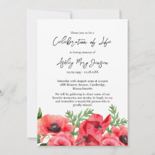 Poppy Celebration of Life Photo Funeral Invitation