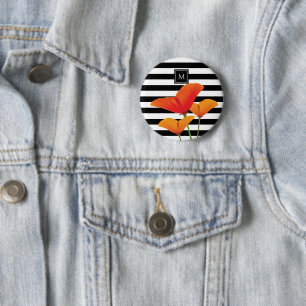 Poppy Chic Black Stripes Monogram 6 Cm Round Badge