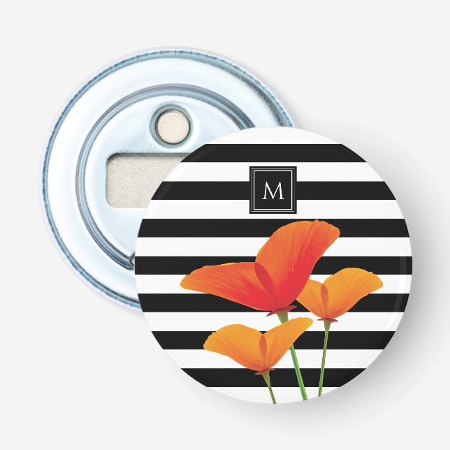 Poppy Chic Black Stripes Monogram Bottle Opener (Front)