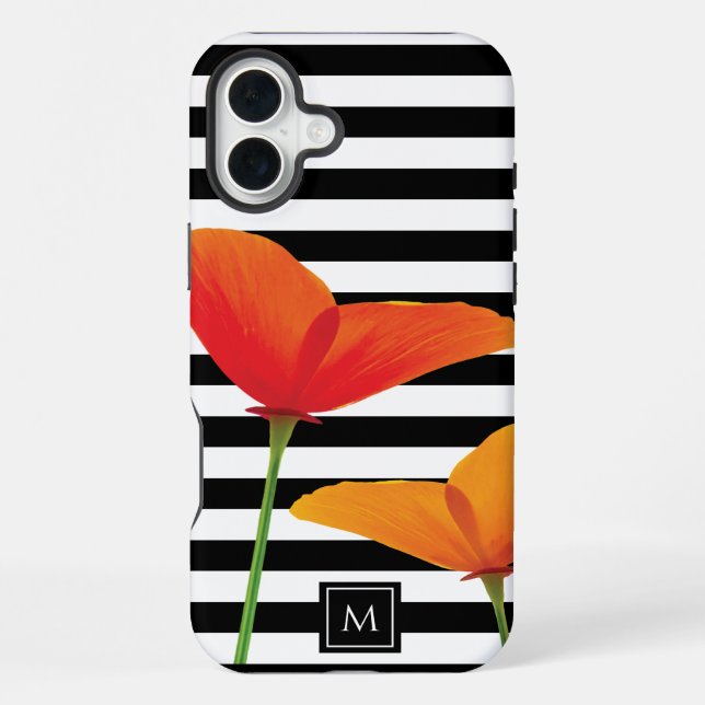 Poppy Chic Black Stripes Monogram iPhone Case (Back)
