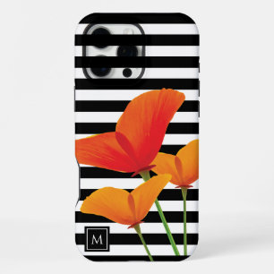 Poppy Chic Black Stripes Monogram iPhone 16 Pro Max Case