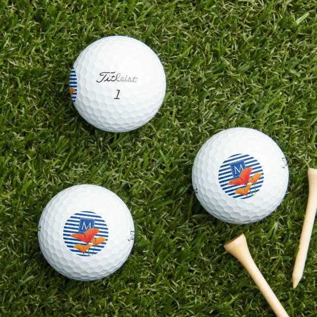 Poppy Chic Blue Stripes Monogram Golf Balls (Insitu Grass)