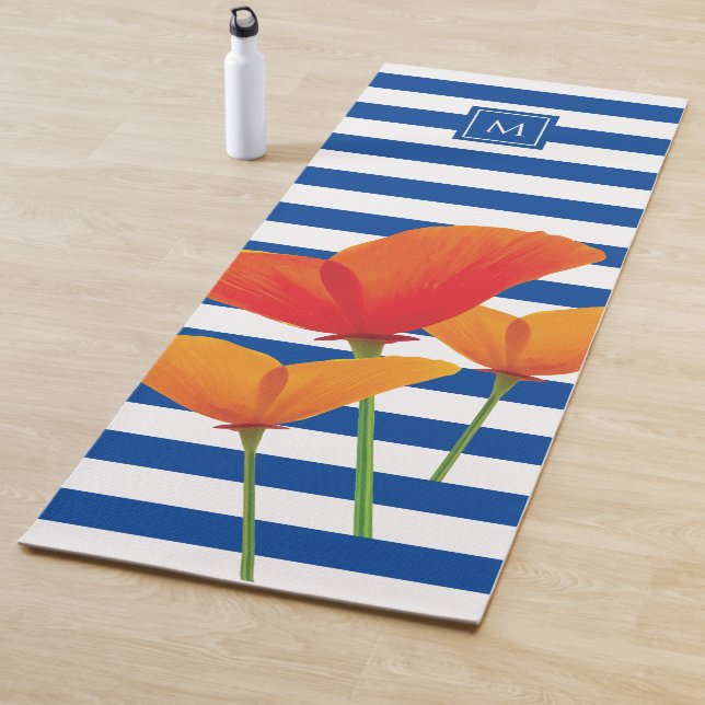 Poppy Chic Blue Stripes Monogram Yoga Mat (In Situ)