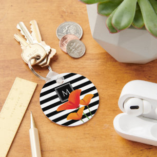 Poppy Chic Stripes Monogram Key Ring