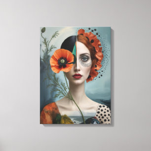 Poppy collage portrait  canvas print