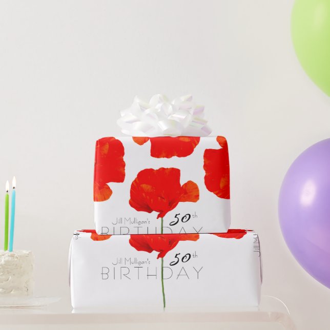 POPPY Collection 50th Birthday personalised WP Wrapping Paper (Party Gifts)