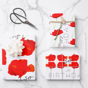 POPPY Collection 50th Birthday personalised WPS3 Wrapping Paper Sheet