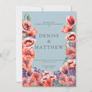 Poppy Collection with Omphalodes Blue Background Invitation