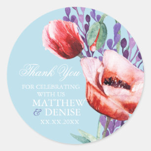 Poppy Collection with Spun Sugar Blue Background C Classic Round Sticker
