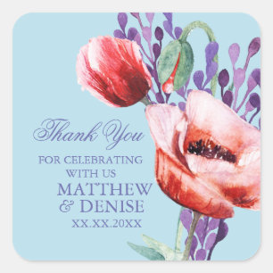 Poppy Collection with Spun Sugar Blue Background  Square Sticker