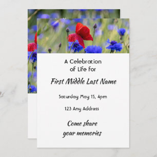 Poppy Cornflower Meadow  Memorial Pocket Keepsake Invitation