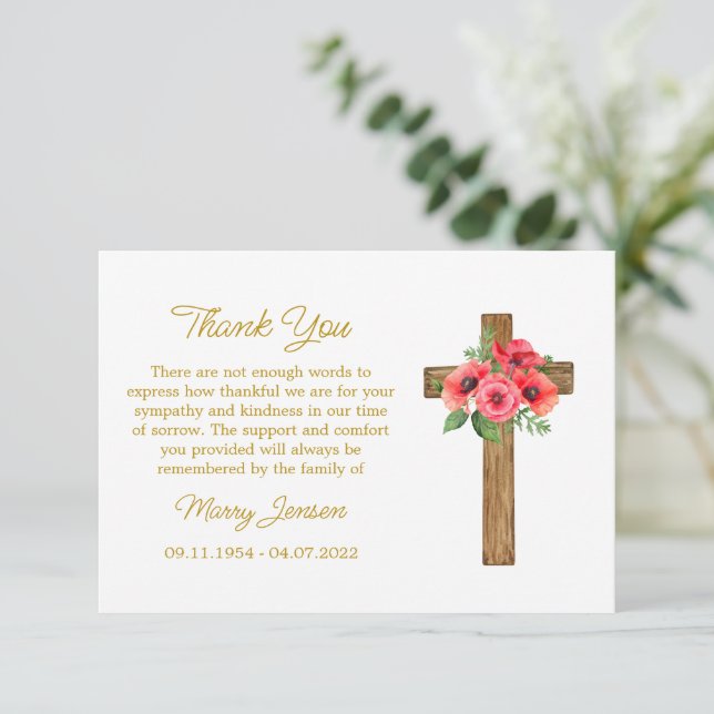Poppy Cross Sympathy Thank You Card (Standing Front)