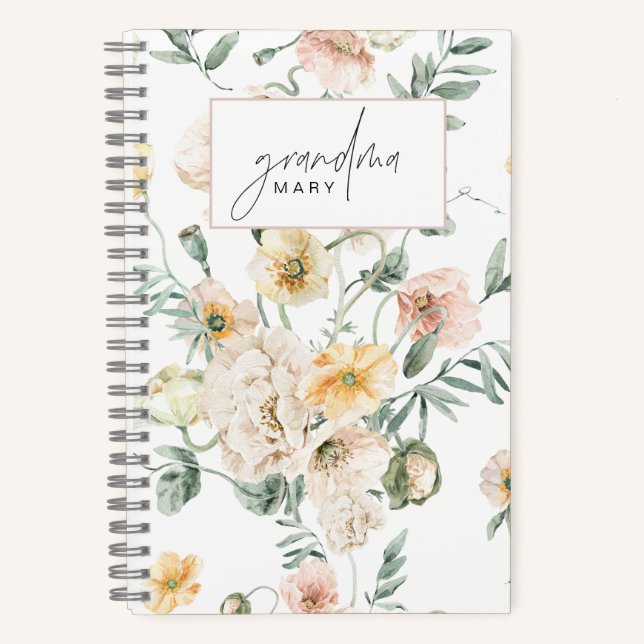 POPPY Cute Pastel Wildflower Grandma Name Journal (Front)
