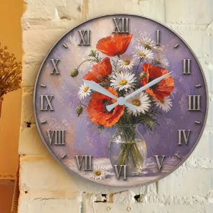 Poppy & Daisy Elegant Wildflower Floral Decor Large Clock