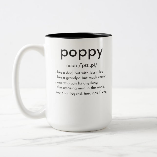 Poppy definition funny grandpa Father's day Two-Tone Coffee Mug (Left)