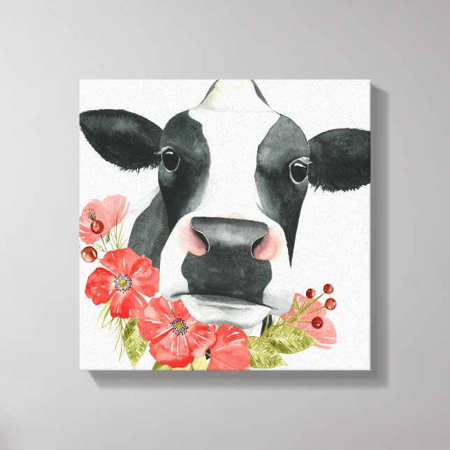 Poppy Farm - Cow with Flowers Canvas Print (Front)