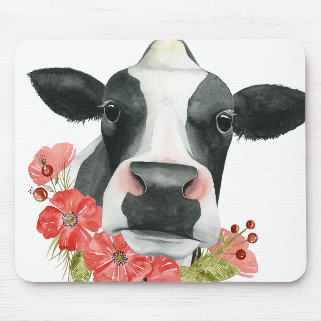 Poppy Farm - Cow with Flowers Mouse Mat (Front)