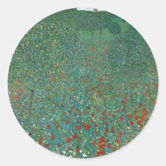 Poppy Field by Gustav Klimt, Vintage Art Nouveau Classic Round Sticker