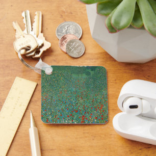 Poppy Field by Gustav Klimt, Vintage Art Nouveau Key Ring