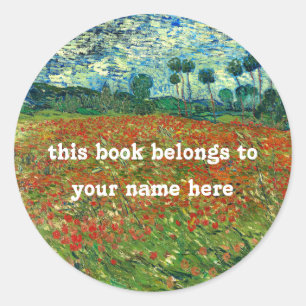 Poppy Field by Vincent Van Gogh Bookplate Classic Round Sticker