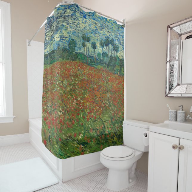 Poppy field by Vincent van Gogh Fine Art Shower Curtain (In Situ)