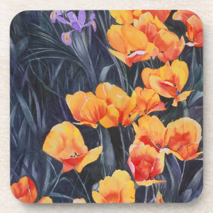 Poppy Field Colorful Impressionistic Painting Coaster