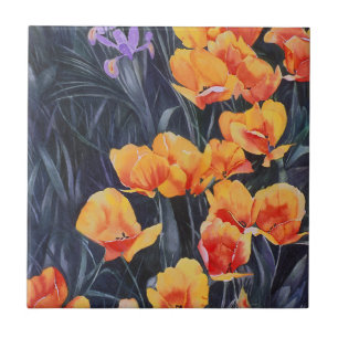 Poppy Field Colourful Impressionistic Painting Tile