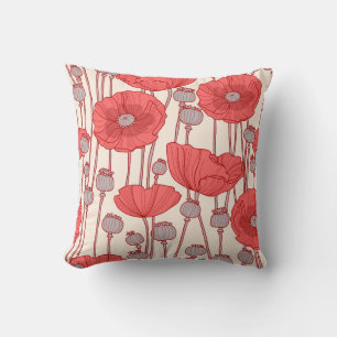 Poppy Field Dance: Seamless Floral Rhapsody Cushion