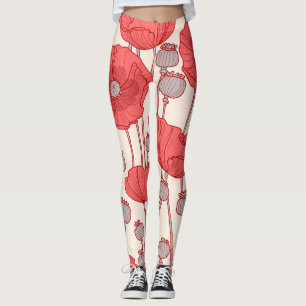 Poppy Field Dance: Seamless Floral Rhapsody Leggings