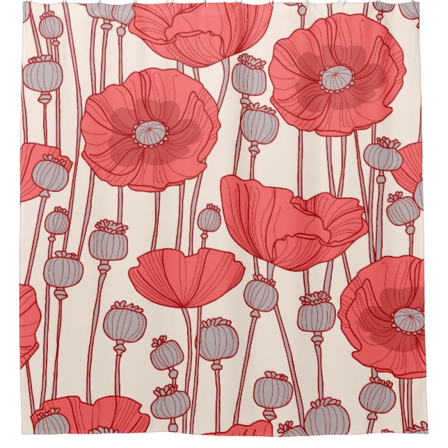 Poppy Field Dance: Seamless Floral Rhapsody Shower Curtain (Front)