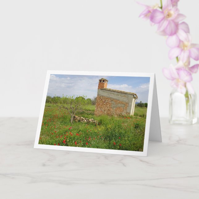 Poppy Field Farmhouse Landscape Card (Orchid)