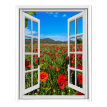Poppy Field Faux Artificial Window View