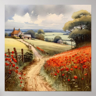 Poppy Field Landscape Poster