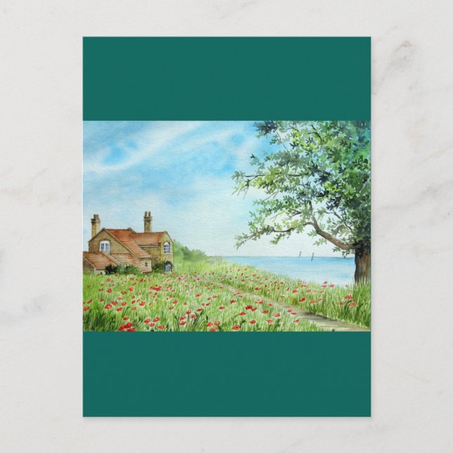 Poppy Field Landscape Watercolor Painting Postcard (Front)