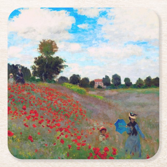 Poppy Field, Monet Square Paper Coaster (Front)